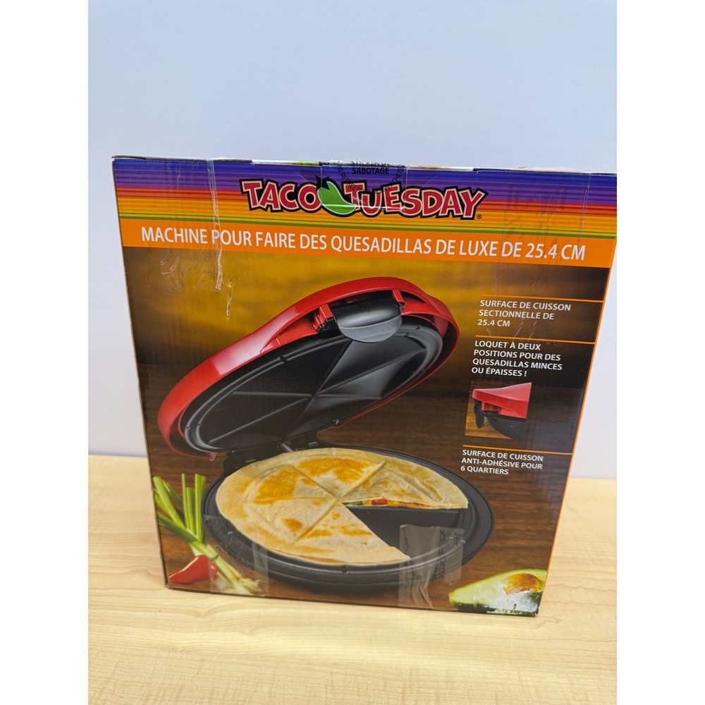 Taco Tuesday Deluxe 10-Inch Quesadilla Maker Red 6-Wedge Non-Stick TCTEQM10RD